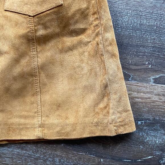 Monki Tobacco Suede Button A-Line 70s Skirt Size 6 - Picture 3 of 13